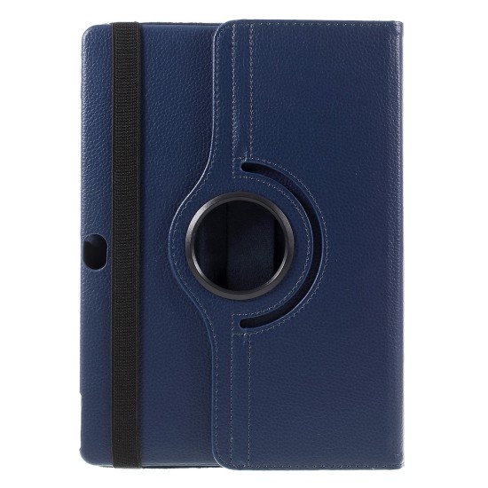 Litchi Skin Leather Case with 360 Degree Rotating Stand for Huawei MediaPad M2 10 (M2-A01W / M2-A01L) 10.1-inch - Dark Blue - sāniski atverams maciņš ar stendu (ādas maks, grāmatiņa, leather book wallet case cover stand)