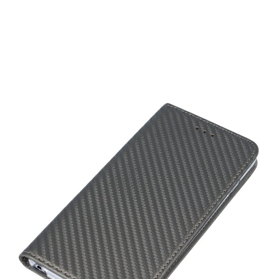 GreenGo Smart Carbon Magnet book case priekš Huawei P9 Lite 2017 / P8 Lite 2017 / Honor 8 Lite - Pelēks - sāniski atverams maciņš ar stendu (ādas maks, grāmatiņa, leather book wallet case cover stand)