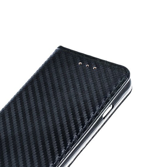 GreenGo Smart Carbon Magnet book case priekš LG K10 (2017) M250 - Melns - sāniski atverams maciņš ar stendu (ādas maks, grāmatiņa, leather book wallet case cover stand)