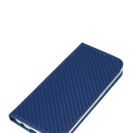 GreenGo Smart Carbon Magnet book case priekš LG K10 (2017) M250 - Tumši Zils - sāniski atverams maciņš ar stendu (ādas maks, grāmatiņa, leather book wallet case cover stand)
