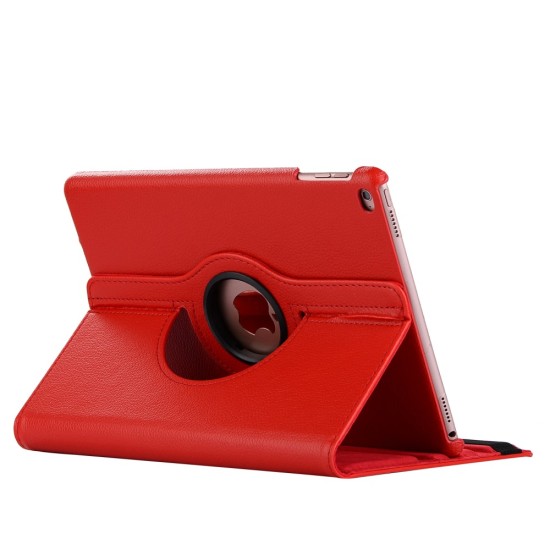 Lychee Texture PU Leather 360 Degree Rotary Stand Cover priekš Apple iPad 9.7 2017 / 2018 - Red - sāniski atverams maciņš ar stendu (ādas maks, grāmatiņa, leather book wallet case cover stand)