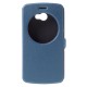 Hollow View Window Leather Stand Case for LG K5 X220 - Blue - sāniski atverams maciņš ar lodziņu un stendu (ādas maks, grāmatiņa, leather book wallet case cover stand)
