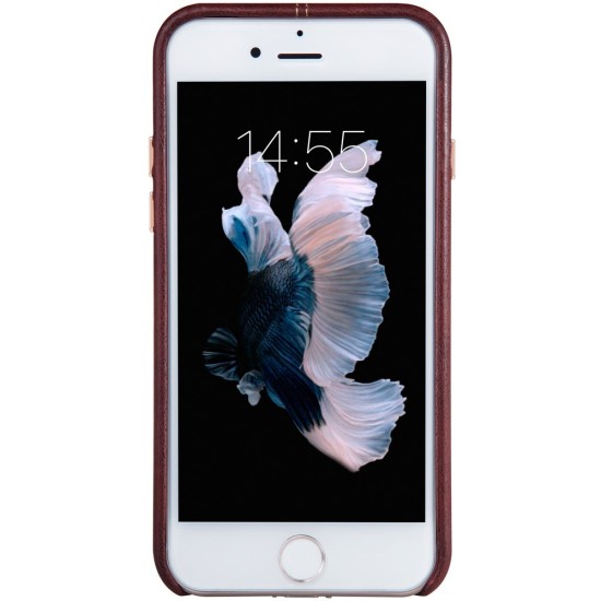 NILLKIN Englon Textured Leather Skin Hard Back Case priekš Apple iPhone 7 - Brūns (ar izgriezumu) - ādas aizmugures apvalks / bampers-vāciņš