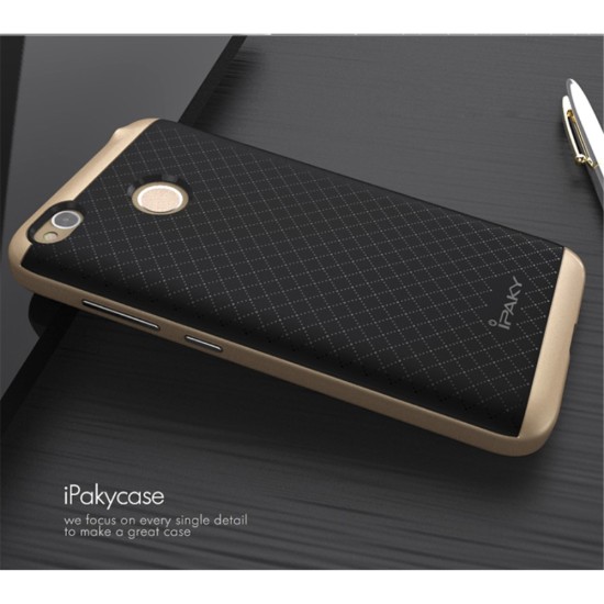 IPAKY 2-Piece PC Frame and TPU Phone Case for Xiaomi Redmi 4X - Gold - silikona ar plastikas rāmi aizmugures apvalks (bampers, vāciņš, TPU silicone cover, bumper shell)