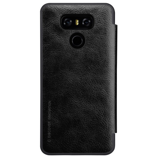 NILLKIN Qin Series Smart View Leather Case Cover priekš LG G6 H870 - Melns - sāniski atverams maciņš ar lodziņu (ādas maks, grāmatiņa, leather book wallet case cover )