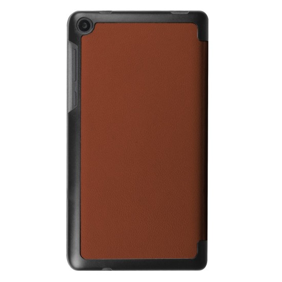 Tri-fold Stand PU Smart Auto Wake/Sleep Leather Case priekš Lenovo Tab 3 7.0 710 - Brown - sāniski atverams maciņš ar stendu