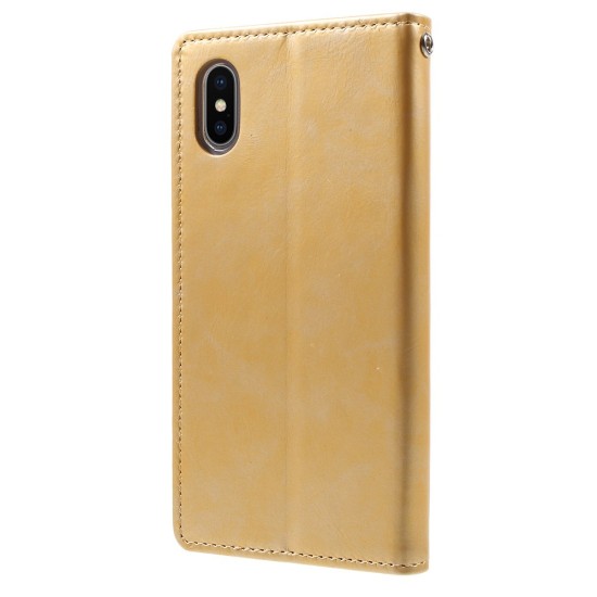 Mercury Blue Moon Wallet Leather Case priekš Apple iPhone X / XS - Zelts - sāniski atverams maciņš ar stendu (ādas maks, grāmatiņa, leather book wallet case cover stand)