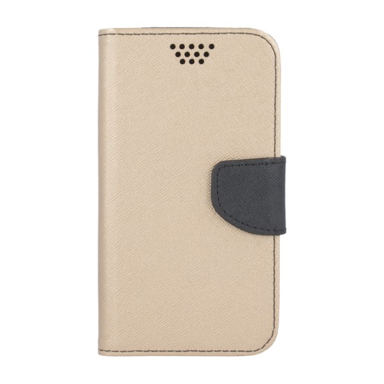GreenGo Universal Silicon Smart Fancy priekš telefoniem ar ekrānu izmēru 5.5 inch (87 x 159 mm) - Zelts/Melns - universāls sāniski atverams maciņš ar stendu (ādas maks, grāmatiņa, leather book wallet case cover stand)
