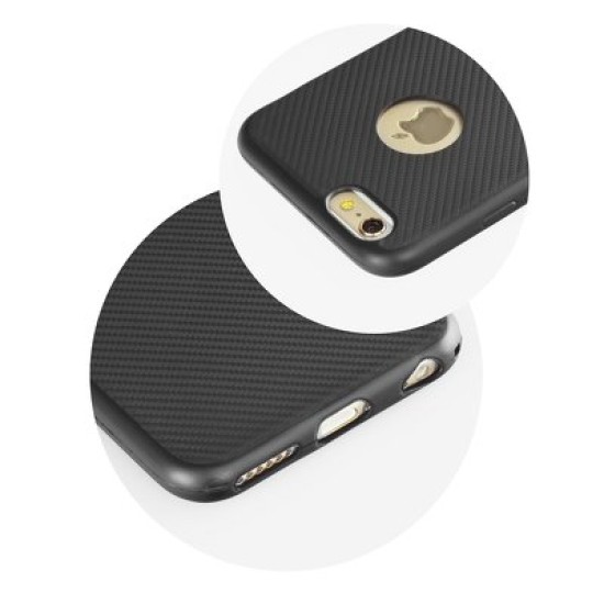 Forcell Fiber Case priekš Huawei P8 Lite - Melns - triecienizturīgs karbona-silikona aizmugures apvalks (bampers, vāciņš, slim back cover, bumper)