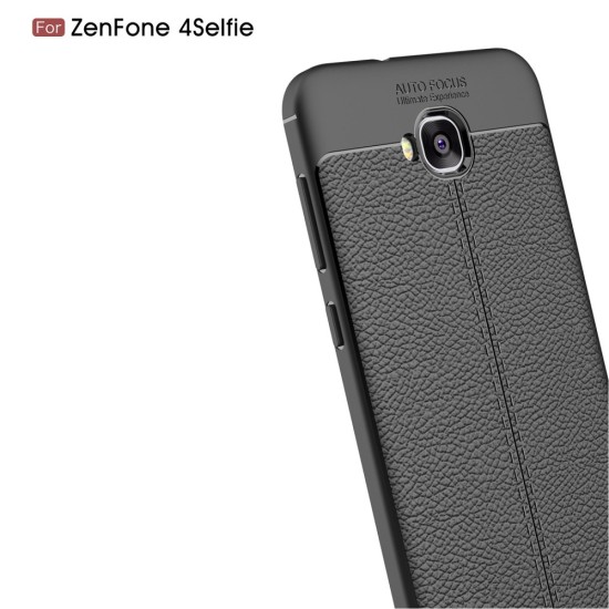 Litchi Skin PU Leather Coated TPU Mobile Phone Case for Asus Zenfone 4 Selfie ZD553KL - Black - ādas imitācijas triecienizturīgs silikona aizmugures apvalks (maciņš, bampers, vāciņš, slim cover, bumper, back case)