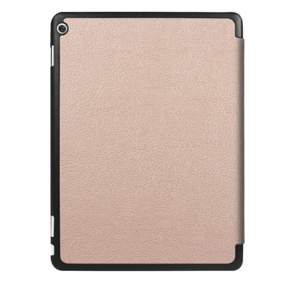 Tri-fold Stand PU Leather Case priekš Huawei MediaPad M3 Lite 10 - Rose Gold - sāniski atverams maciņš ar stendu