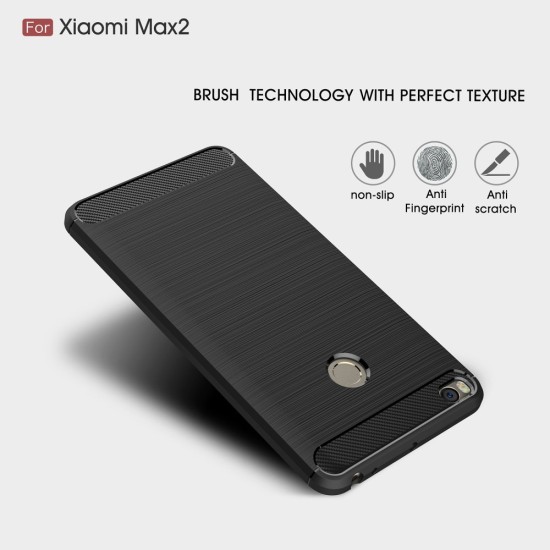Carbon Fiber Brushed TPU Back Phone Case for Xiaomi Mi Max 2 - Black - triecienizturīgs silikona aizmugures apvalks (bampers, vāciņš, slim TPU silicone case shell cover, bumper)