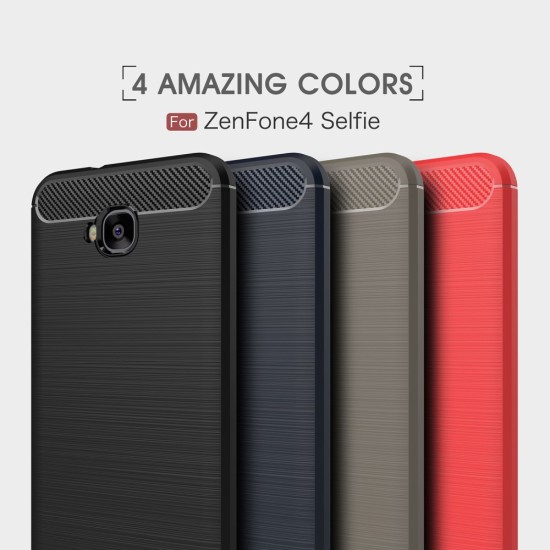 Carbon Fiber Brushed TPU Back Phone Case for Asus Zenfone 4 Selfie ZD553KL - Dark Blue - triecienizturīgs silikona aizmugures apvalks (bampers, vāciņš, slim TPU silicone case shell cover, bumper)