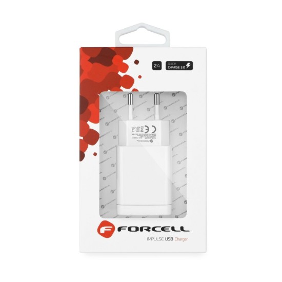 Forcell USB Travel Qualcomm 3.0 Quick Charger 2.4A (QC 3.0) - Balts - USB ļoti ātrs 220V lādētājs