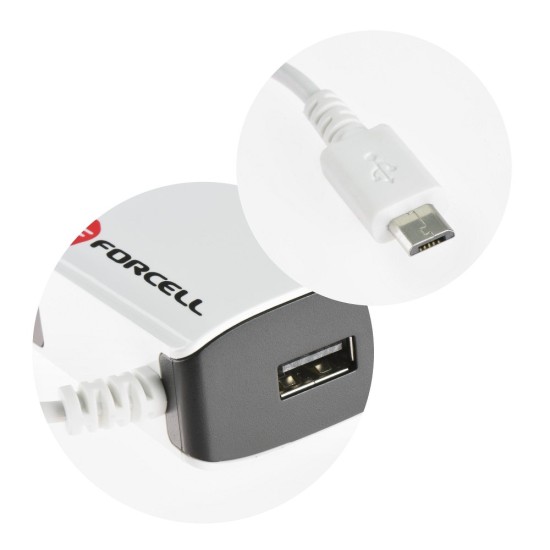 Forcell Micro USB travel charger 1A Tīkla lādētājs ar microUSB vadu - Melns / Balts - USB tīkla lādētājs