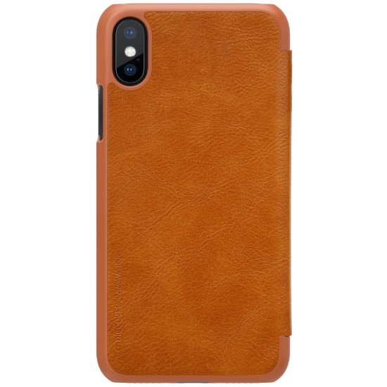 NILLKIN Qin Series Card Holder Leather Flip Case priekš Apple iPhone XR - Brūns - sāniski atverams maciņš (ādas maks, grāmatiņa, leather book wallet case cover)