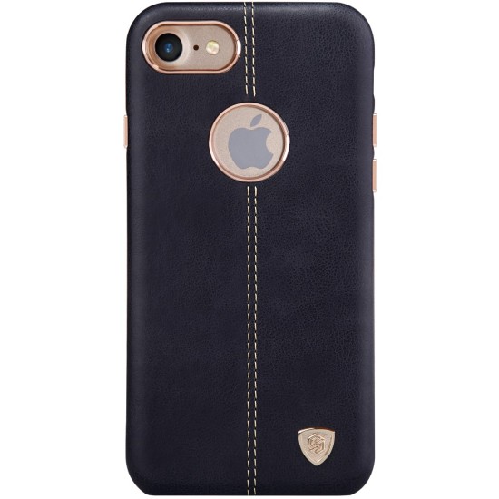 NILLKIN Englon Textured Leather Skin Hard Back Case priekš Apple iPhone 8 - Melns (ar izgriezumu) - ādas aizmugures apvalks (bampers, vāciņš, leather cover, bumper)