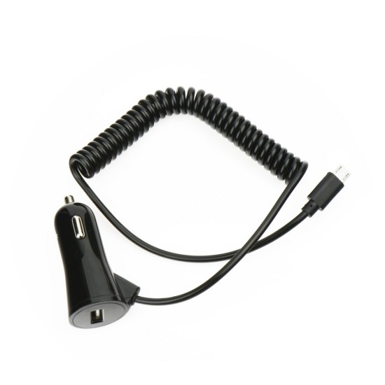 BlueStar Auto 12/24V Universāls micro USB / USB 3A Charger - Melns - microUSB Auto lādētājs ar spirālveida kabeli / vadu telefoniem un planšetdatoriem