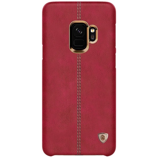 NILLKIN Englon Textured Leather Skin Hard Back Case priekš Samsung Galaxy S9 G960 - Sarkans - ādas aizmugures apvalks (bampers, vāciņš, leather cover, bumper)