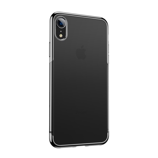 BASEUS Shining Series Plating Back Case priekš Apple iPhone XR - Melns - silikona aizmugures apvalks (bampers, vāciņš, slim TPU silicone case shell cover, bumper)