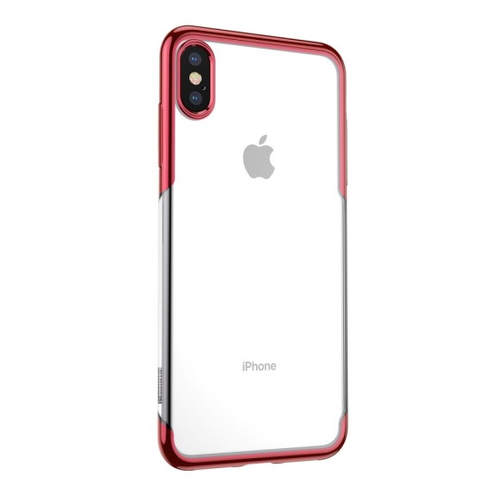 BASEUS Shining Series Plating Back Case priekš Apple iPhone XS Max - Sarkans - silikona aizmugures apvalks (bampers, vāciņš, slim TPU silicone case shell cover, bumper)