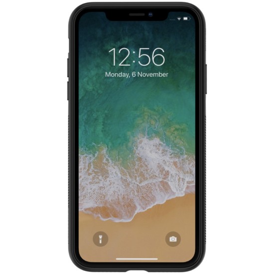 NILLKIN Synthetic Fiber Hard Plastic Case priekš Apple iPhone XR - Melns - plastikas aizmugures apvalks (bampers, vāciņš, PU back cover, bumper shell)