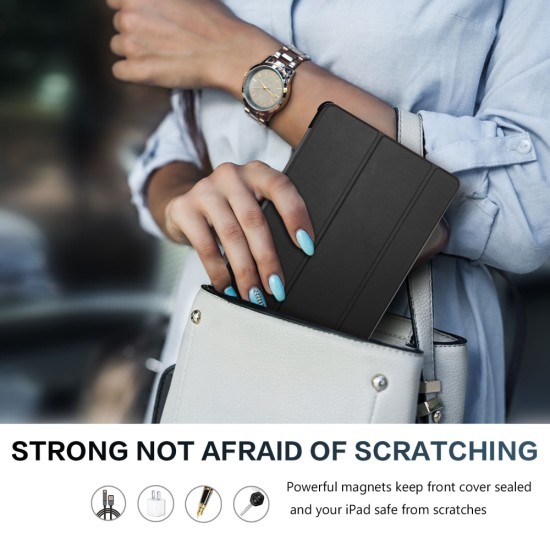 Tri-fold Stand PU Smart Auto Wake/Sleep Leather Case priekš Samsung Galaxy Tab A 10.5 (2018) T590 / T595 - Melns - sāniski atverams maciņš ar stendu