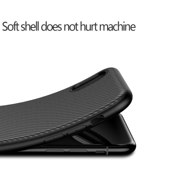 IPAKY Carbon Fiber Texture TPU Mobile Phone Case priekš Apple iPhone XS Max - Melns - silikona aizmugures apvalks (bampers, vāciņš, slim TPU silicone case shell cover, bumper)