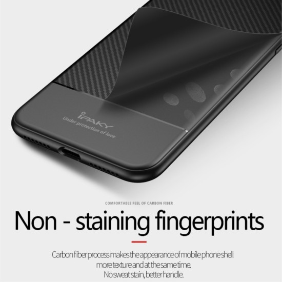 IPAKY Carbon Fiber Texture TPU Mobile Phone Case priekš Apple iPhone XR - Melns - silikona aizmugures apvalks (bampers, vāciņš, slim TPU silicone case shell cover, bumper)