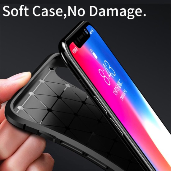 IPAKY Carbon Fiber Texture Soft TPU Heat Dissipation Back Airbag Case priekš Apple iPhone XR - Melns - Triecienizturīgs silikona aizmugures apvalks (bampers, vāciņš, slim TPU silicone case shell cover, bumper)