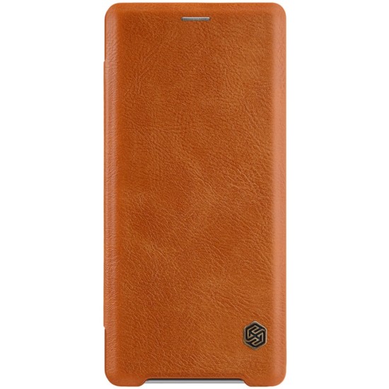 NILLKIN Qin Series Card Holder Leather Case priekš Sony Xperia XZ3 H9436 - Brūns - sāniski atverams maciņš (ādas maks, grāmatiņa, leather book wallet case cover)