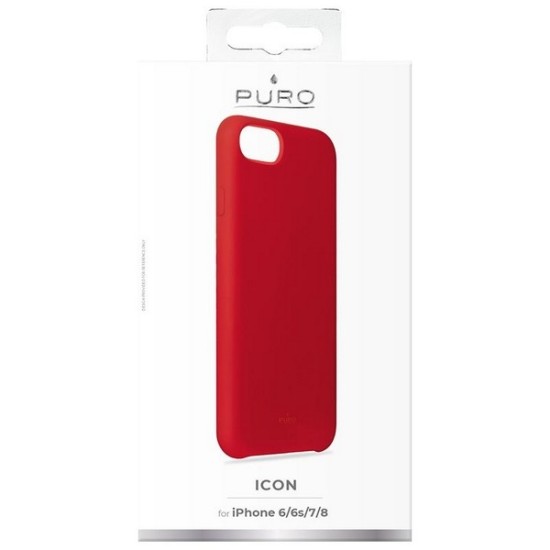 Puro Icon Microfiber Back Cover IPC747CICONRED priekš Apple iPhone 8 / 7 / 6S / 6 / SE2 (2020) / SE3 (2022) - Sarkans - silikona aizmugures apvalks (bampers, vāciņš, slim TPU case cover, bumper)