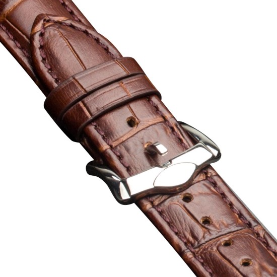 QIALINO Crocodile Pattern Genuine Leather Watch Wrist Strap priekš Apple Watch 42 / 44 / 45 mm / Ultra 49 mm - Gaiši Brūns - dabīgas ādas siksniņas (jostas) priekš pulksteņiem