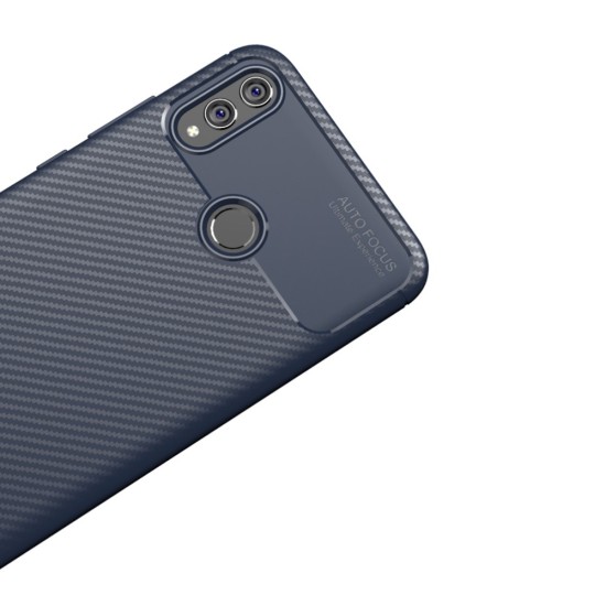 Beetle Series Carbon Fiber TPU Protection Phone Cover priekš Huawei Honor 8X - Zils - triecienizturīgs silikona aizmugures apvalks (bampers, vāciņš, slim TPU silicone case shell cover, bumper)