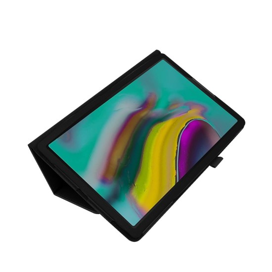 Litchi Texture Leather Stand Protective Case priekš Samsung Galaxy Tab A 10.1 (2019) T510 / T515 - Melns - sāniski atverams maciņš ar stendu