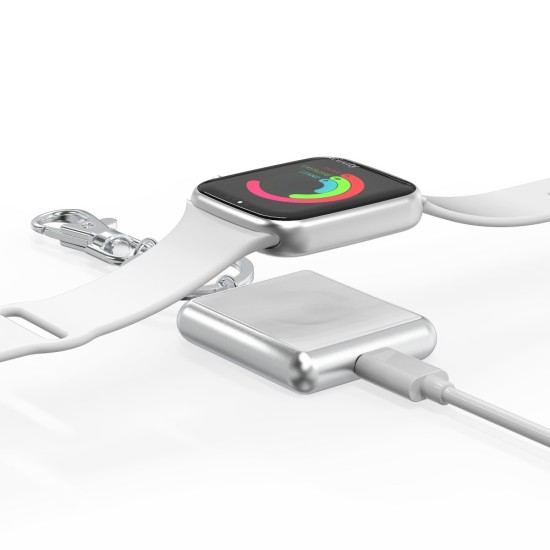 Xuenair Mini Portable Keychain Qi Wireless FOD Charger priekš Apple Watch - Balts - Universāls induktīvs bezvadu USB lādētājs paliktnis