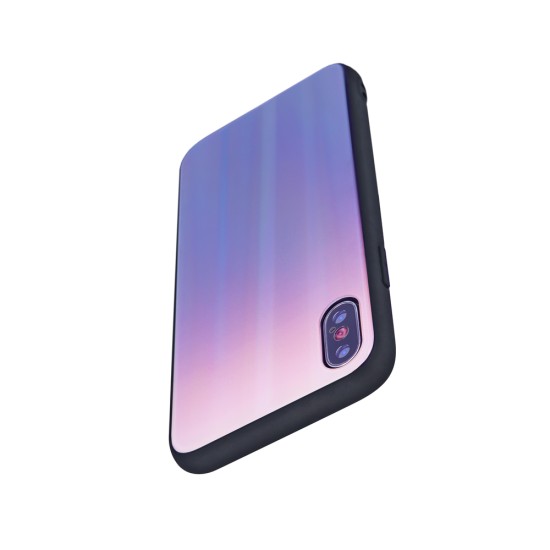 Aurora Glass Back Case priekš Apple iPhone XR - Brūns / Melns - silikona un stikla aizmugures apvalks (bampers, vāciņš, TPU back cover, bumper shell)