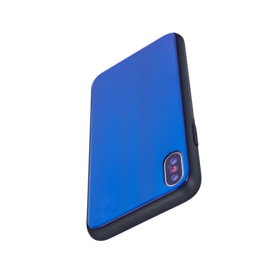 Aurora Glass Back Case priekš Samsung Galaxy A6 Plus (2018) A605 - Tumši Zils - silikona un stikla aizmugures apvalks (bampers, vāciņš, TPU back cover, bumper shell)
