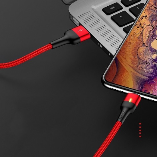 Usams 1M U28 LED Magnet 3A USB to Micro USB cable - Sarkans - microUSB magnētisks lādēšanas un datu kabelis / vads