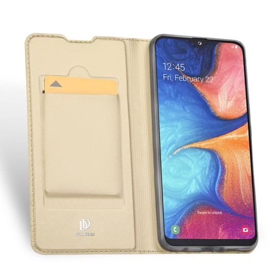 Dux Ducis Skin Pro series priekš Samsung Galaxy A20e A202 - Zelts - sāniski atverams maciņš ar magnētu un stendu (ādas maks, grāmatiņa, leather book wallet case cover stand)