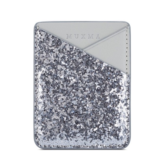 Glittery Sequins PU Leather Adhesive Stick-on Credit / ID Card Holder - Sudrabains - uzlika / kredīt vai ID karšu turējājs
