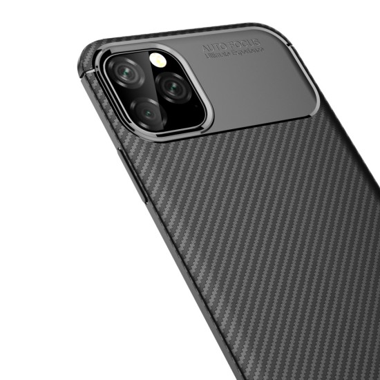 Beetle Series Carbon Fiber TPU Protection Phone Cover priekš Apple iPhone 11 Pro Max - Melns - triecienizturīgs silikona aizmugures apvalks (bampers, vāciņš, slim TPU silicone case shell cover, bumper)