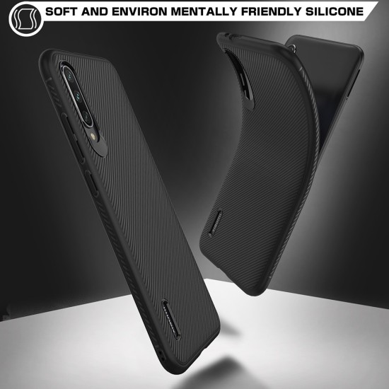 Twill Texture Silicone Mobile Phone Cover Shell priekš Xiaomi Mi A3 - Melns - triecienizturīgs silikona aizmugures apvalks (bampers, vāciņš, slim TPU silicone case shell cover, bumper)