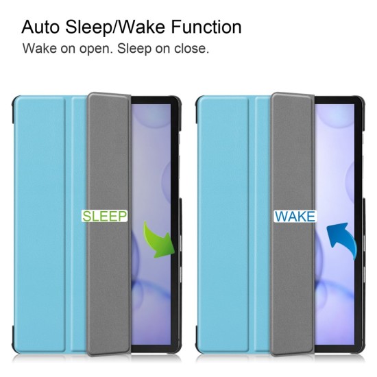 Tri-fold Stand PU Smart Auto Wake/Sleep Leather Case priekš Samsung Galaxy Tab S6 T860 / T865 - Gaiši Zils - sāniski atverams maciņš ar stendu