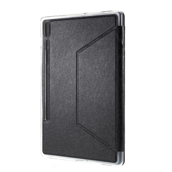 (prece ar defektu) Silk Texture Stand Leather Tablet Protective Case priekš Samsung Galaxy Tab S6 T860 / T865 - Melns - sāniski atverams maciņš ar stendu