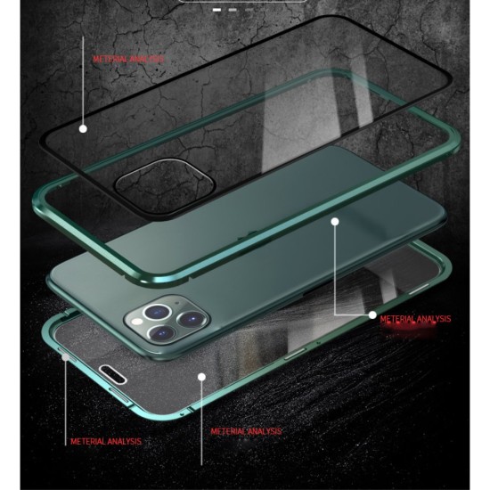 Magnetic Full Glass Back Case priekš Samsung Galaxy A70 A705 - Melns - alumīnija bampers ar priekšējo un aizmugurējo aizsargstiklu