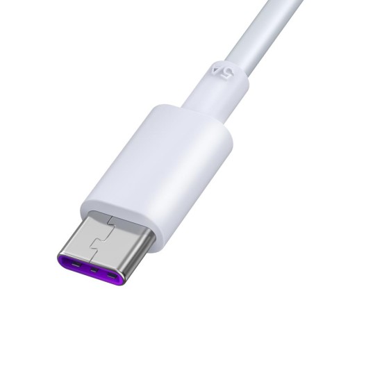 Devia 1.5M Shark 5A SuperCharge USB to Type-C cable - Balts - USB-C lādēšanas un datu kabelis / vads