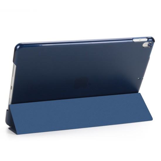 Tri-fold Stand PU Smart Auto Wake/Sleep Leather Case priekš Apple iPad Pro 10.5 (2017) / Air 3 10.5 (2019) - Tumši Zils - sāniski atverams maciņš ar stendu