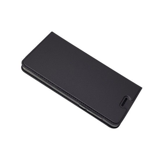 Magnetic Adsorption Leather Flip Stand Case with Card Holder priekš Nokia 6 - Melns - sāniski atverams maciņš ar magnētu un stendu (ādas maks, grāmatiņa, leather book wallet case cover stand)