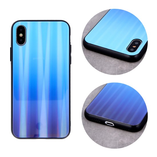 Aurora Glass Back Case priekš Apple iPhone 6 / 6S - Gaiši Zils - silikona un stikla aizmugures apvalks (bampers, vāciņš, TPU back cover, bumper shell)